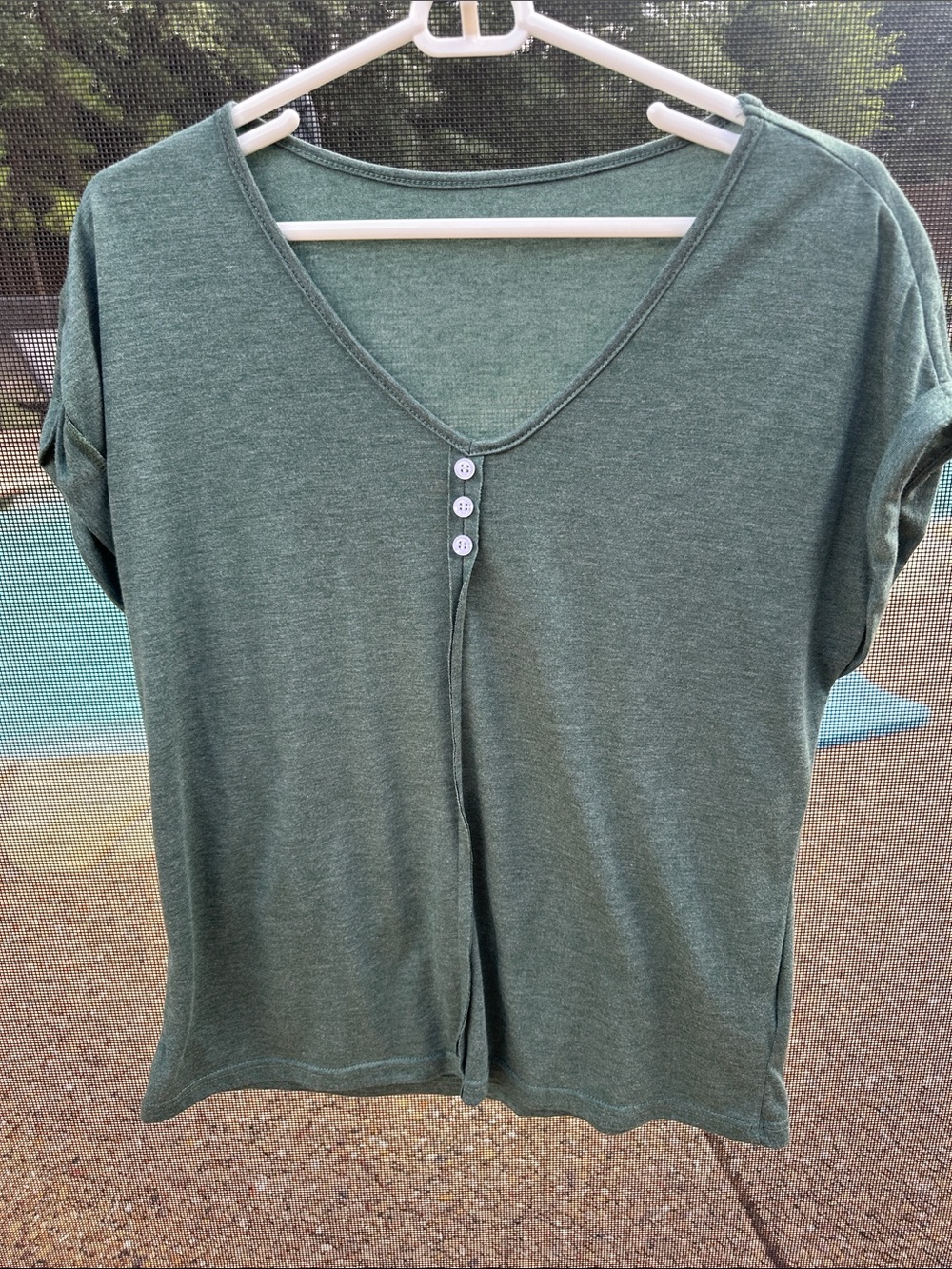 Women’s Green V-Neck Button-Front Top